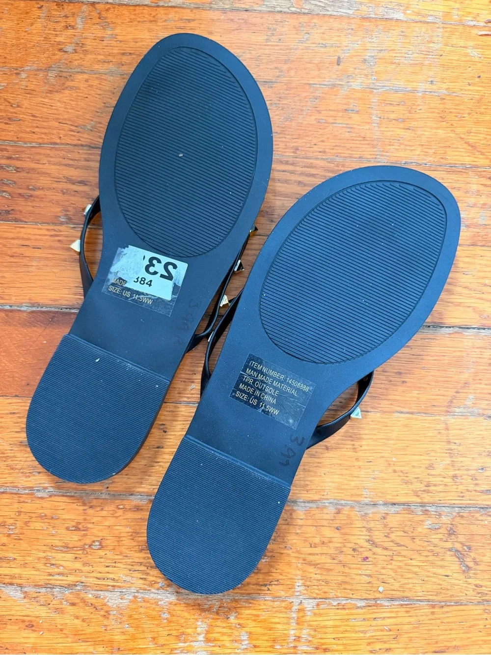 Torrid Black Flip-Flop Sandals with Gold Pyramid Studs